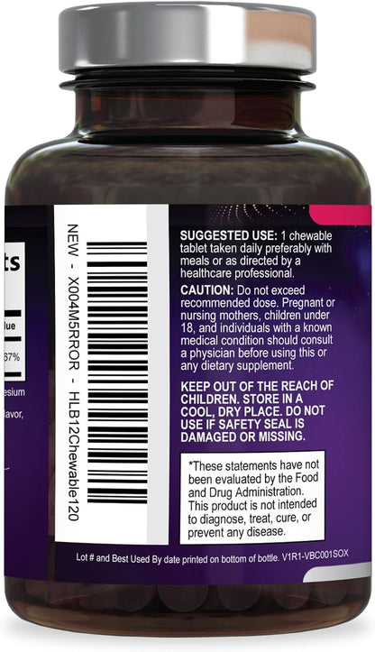 Vitamin B12 1000 mcg Chewable Tablets - Methylcobalamin B12 Complex for Energy, Heart & Nerve Support - Fast Dissolve, 120 Tablets