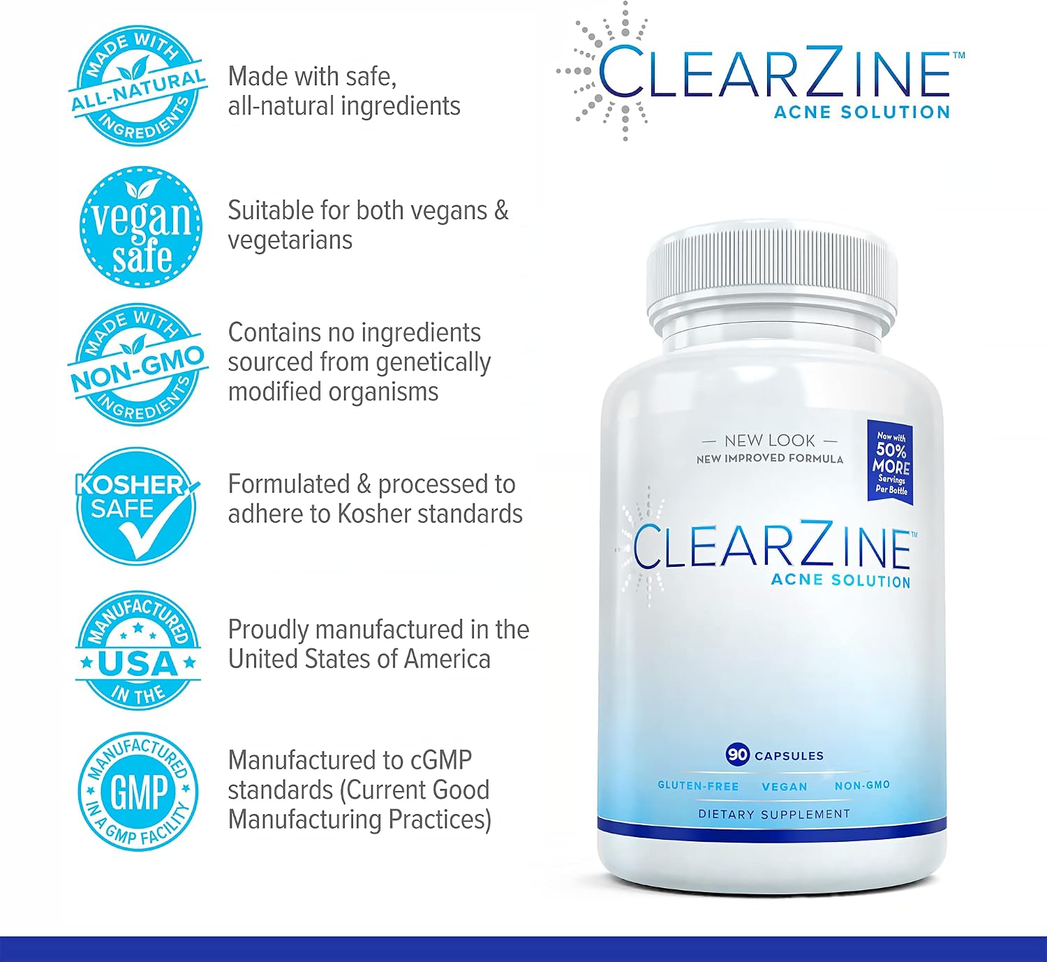 ClearZine Acne Pills – Hormonal & Cystic Acne Supplement for Teens & Adults (90 Capsules) - görsel 3