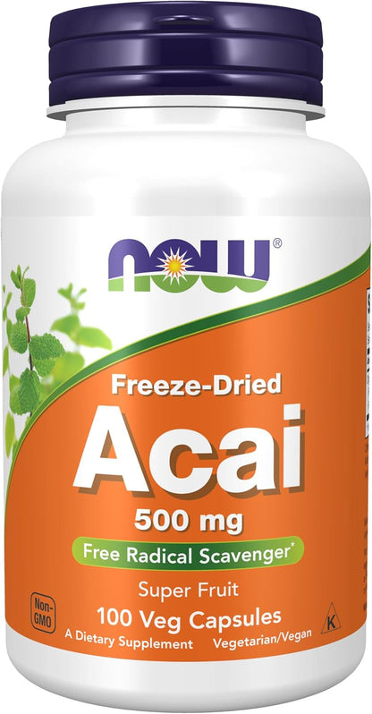 NOW Foods Acai 500 mg – Freeze-Dried Super Fruit Supplement, 100 Veg Capsules