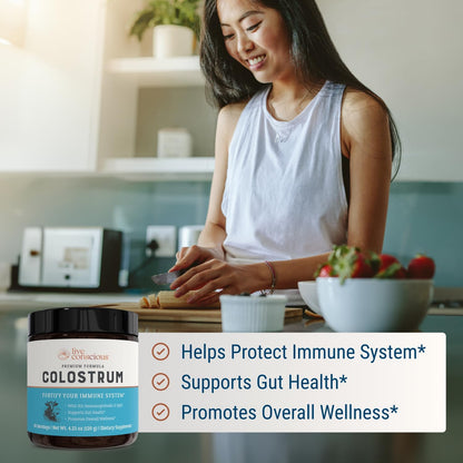 Live Conscious Colostrum Powder: Grass-Fed Bovine Colostrum with Lactoferrin for Immune and Gut Support