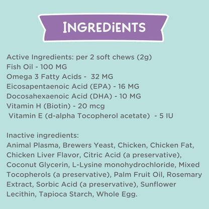 LOVE, NALA Skin and Coat Supplement for Cats – 90 Tasty Soft Chews with Omega-3, Biotin and Vitamin E – Promotes Healthy Skin and Coat