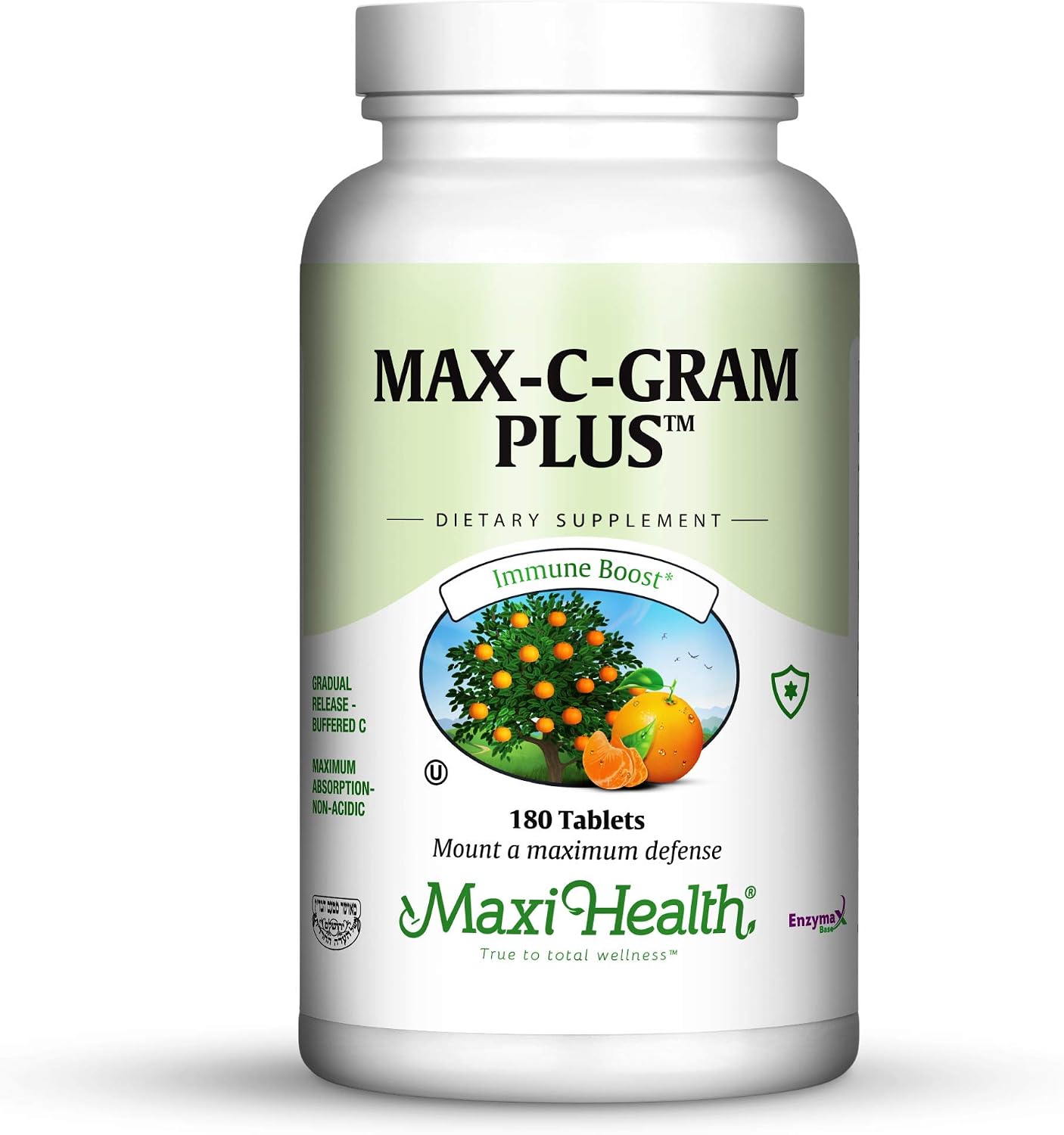 Maxi Health Max-C-Gram Plus – Buffered Vitamin C 1050 mg with Bioflavonoids – 180 Tablets - görsel 1