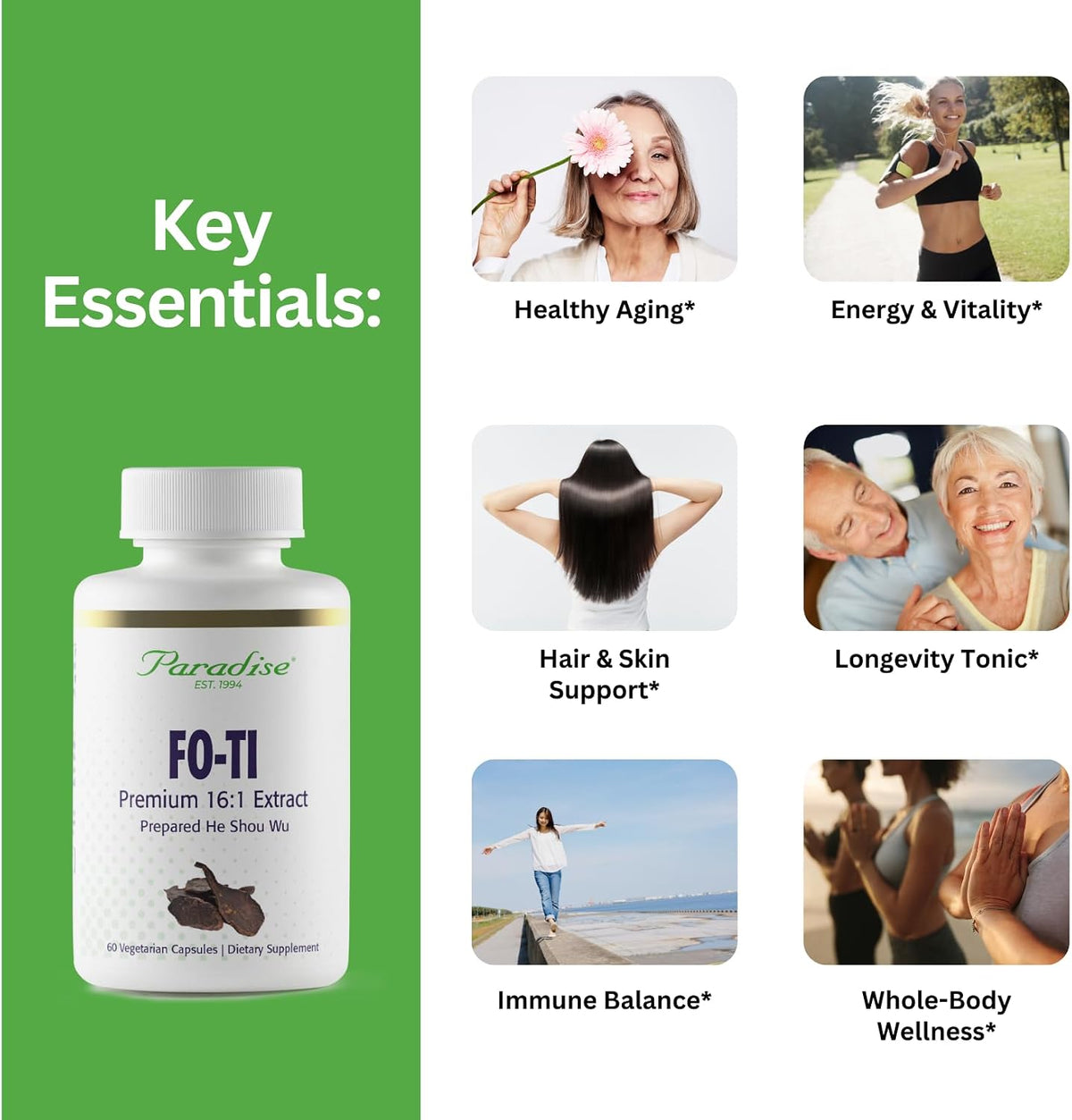 Paradise Herbs Fo-Ti He Shou Wu Root Extract, Premium 16:1 Extract for Hair and Skin Health, Gluten Free, 60 Vegetarian Capsules - görsel 2