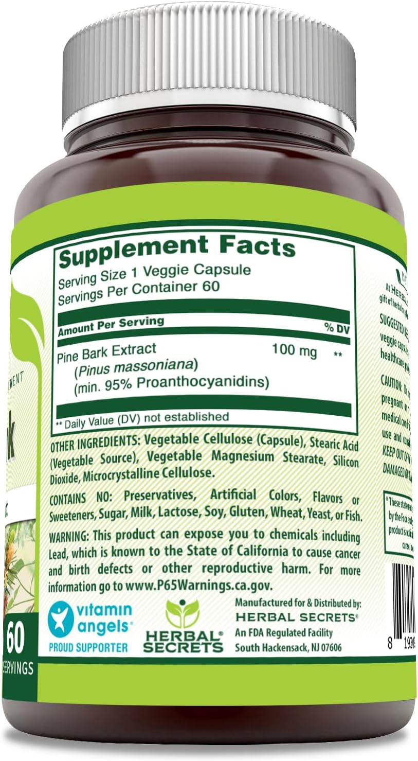 Herbal Secrets Pine Bark Extract 100 mg - Vegetarian Capsules - Non-GMO & Gluten-Free - Made in the USA (60 Capsules) - görsel 2