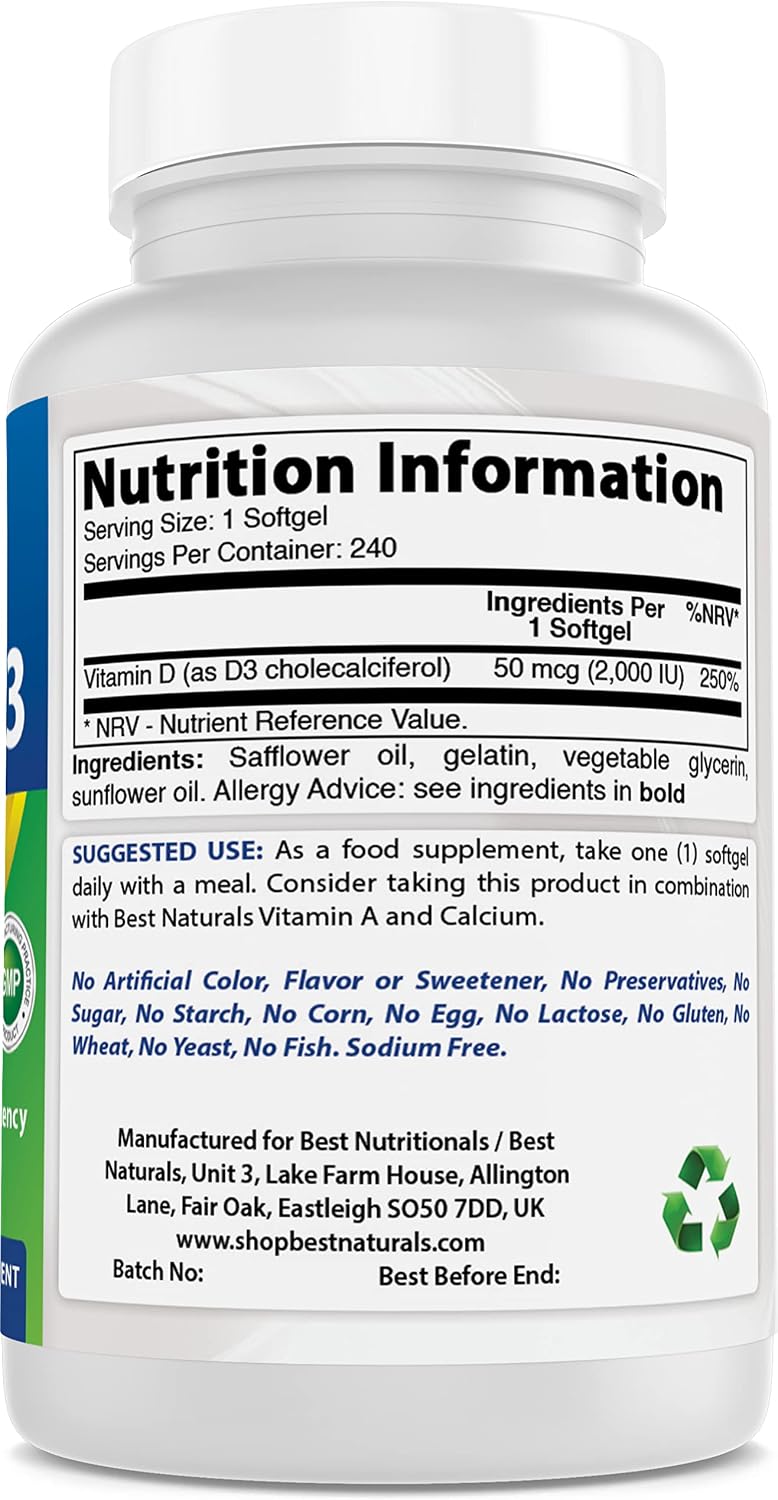 Best Naturals Vitamin D3 2000 IU 240 Softgels - görsel 2