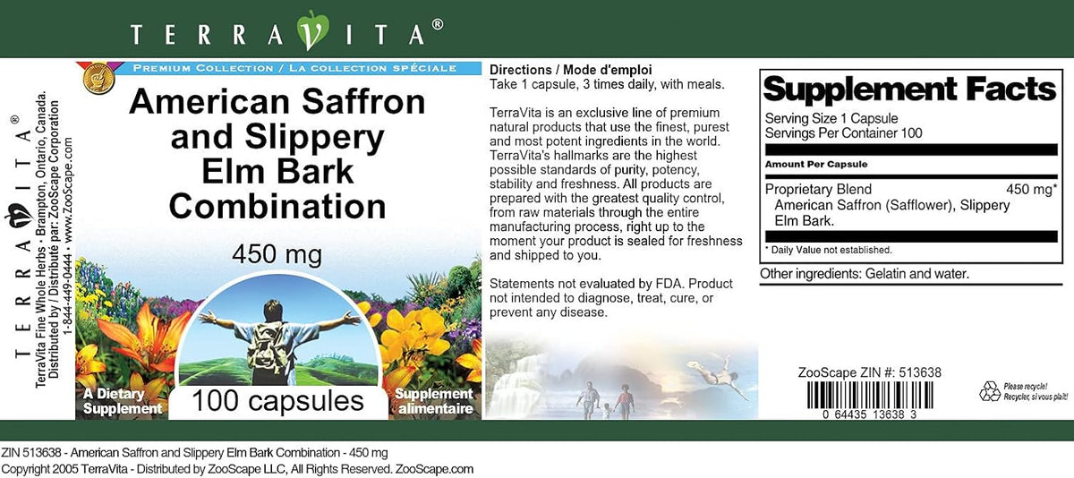 American Saffron and Slippery Elm Bark Combination – 450 mg (100 Capsules) – 3 Pack - görsel 3