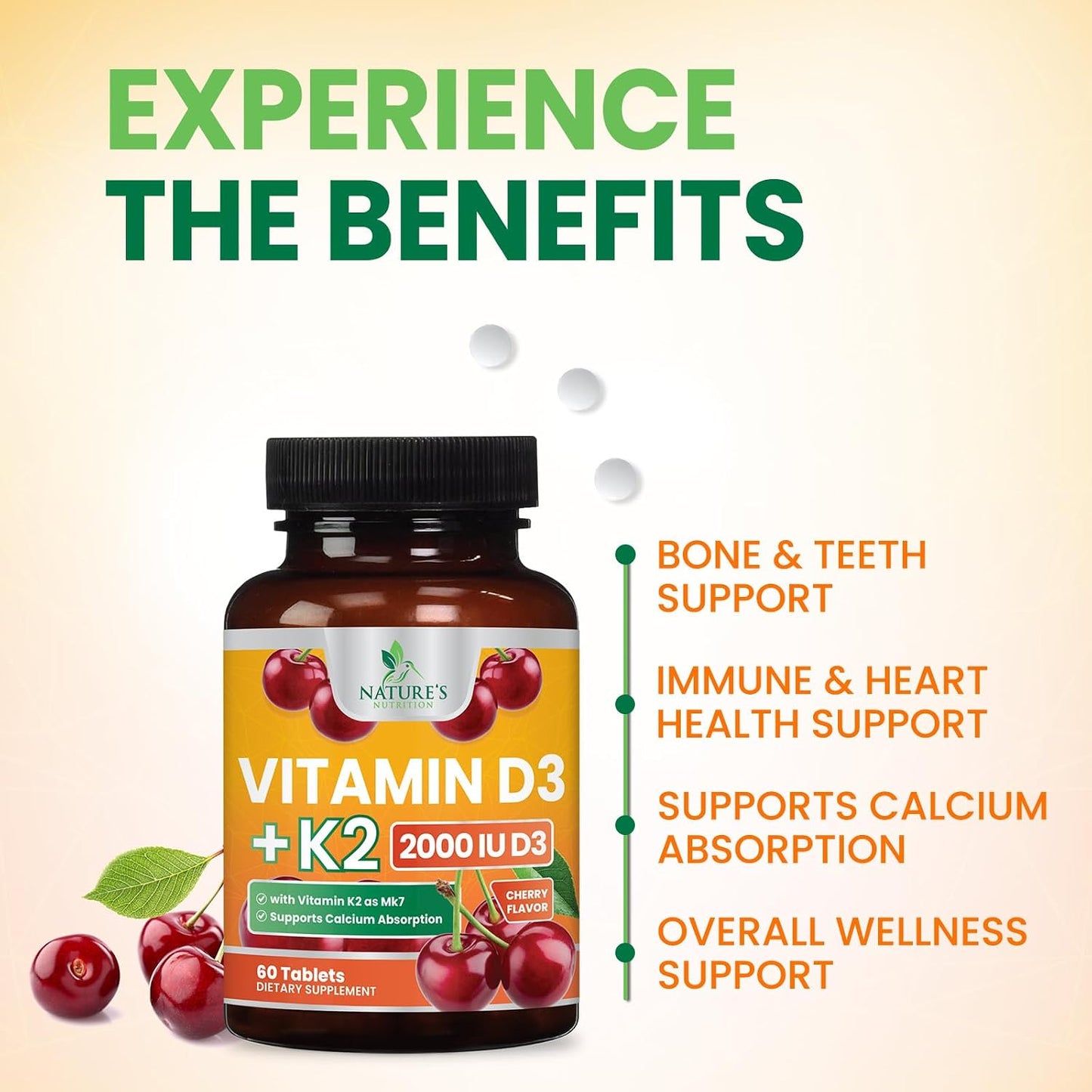Nature's Nutrition Vitamin D3 K2 Chewable - 2000 IU D3 + 75 mcg MK-7 - Berry Flavour - 60 Tablets - görsel 5