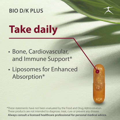 Bio D/K Plus - Vitamin D3 with K2 (MK-7) - 5000 IU D3 and 200 mcg K2 - Liposomal Base - 60 Capsules