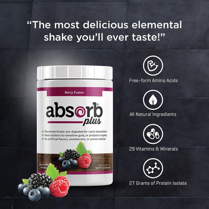 Absorb Plus Isolate Protein – Food Supplement for Extra Nutritional Support, Non-GM, Gluten-Free, Lactose-Free, Casein-Free (100g, Berry Fusion)