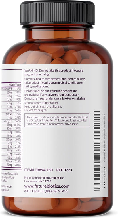 Futurebiotics Women's 50+ Multivitamin Once Daily Multivitamin for Active Women Over 50, Non-GM, 180 Tablets