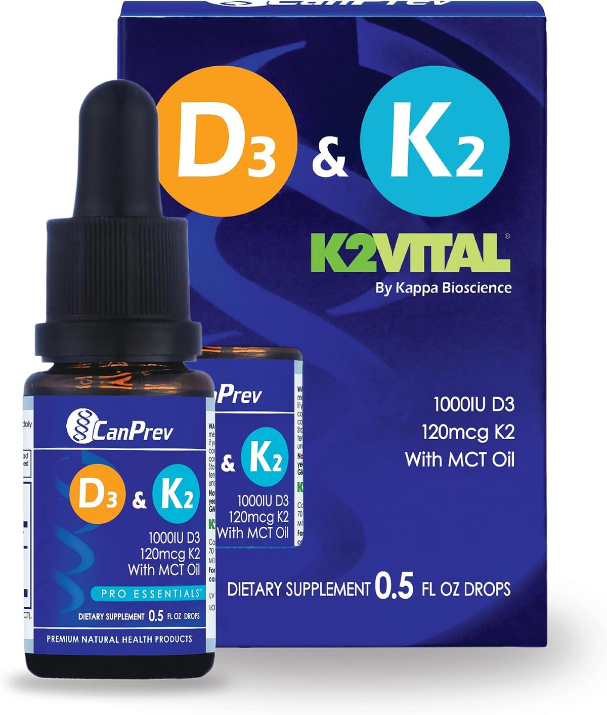 CanPrev D3 & K2 Drops - 250 IU vitamin D3 & 30 mcg MK-7 vitamin K2 per drop, MCT oil base, 15 ml - görsel 1