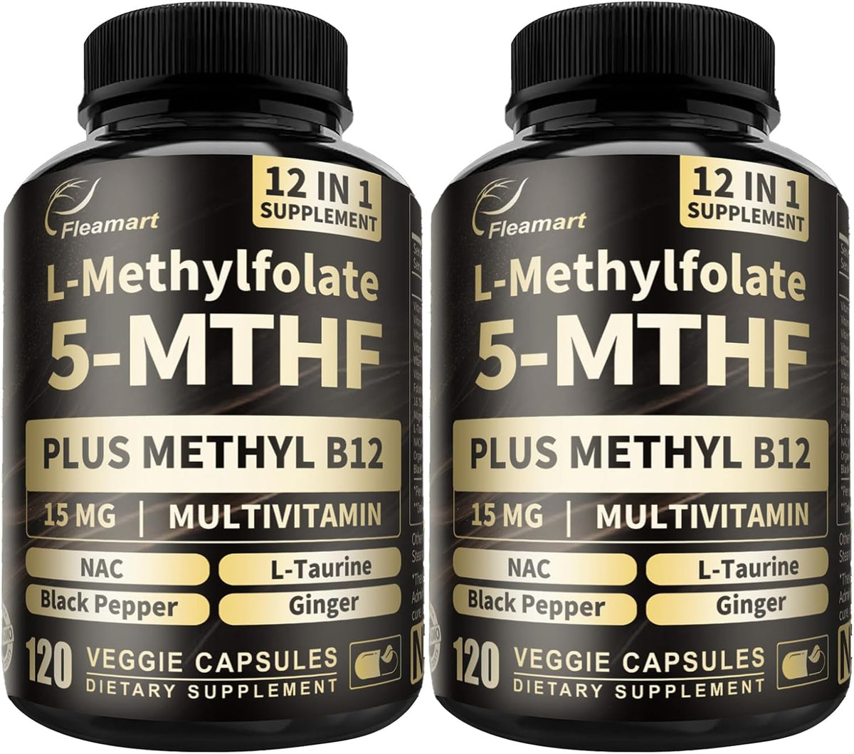 L-Methylfolate 15mg Plus Methyl B12 - 12-in-1 Methylated B9 & B12 Supplement, 120 Vegan Capsules - görsel 10