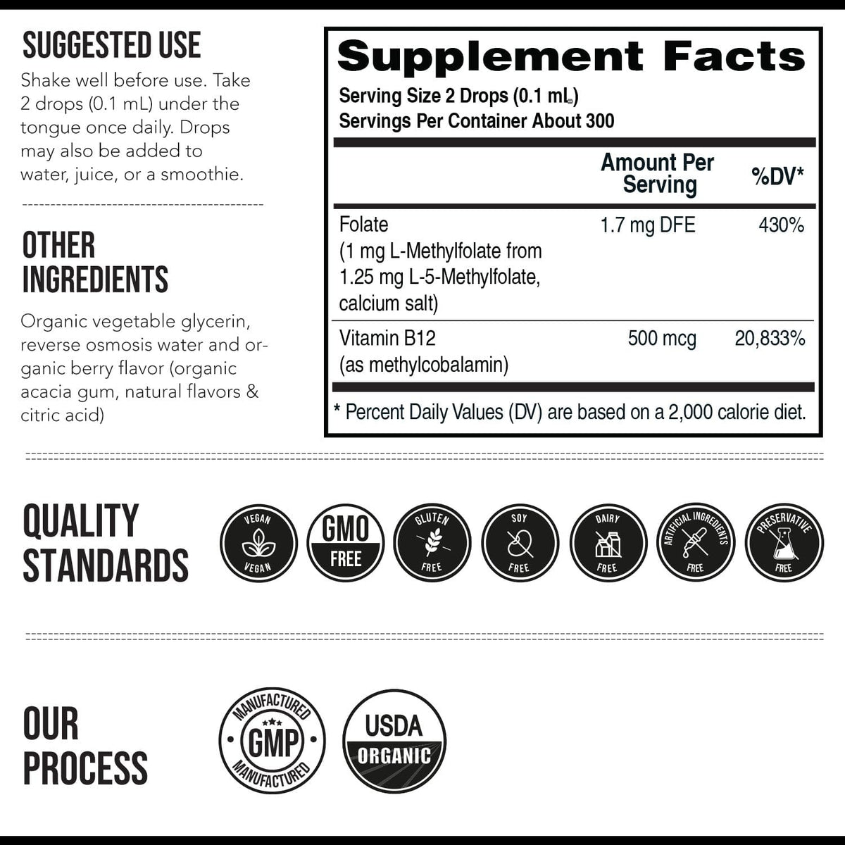 Organic Methyl Folate 1000 mcg + Methyl B12 Cofactor – Liquid Sublingual, Berry Flavour - görsel 6