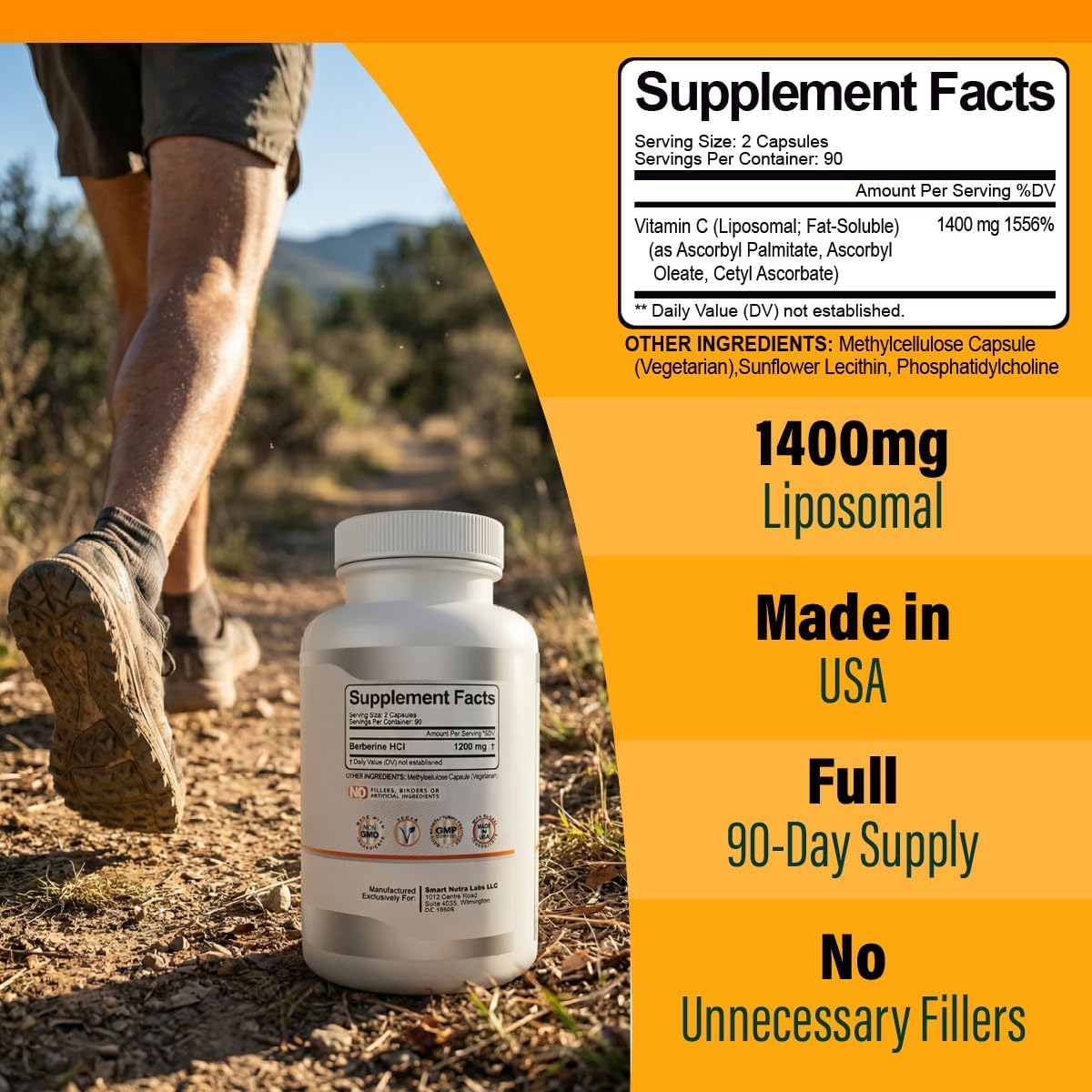 Liposomal Vitamin C 1400mg, 180 Vegan Capsules – Smart Nutra Labs - görsel 2