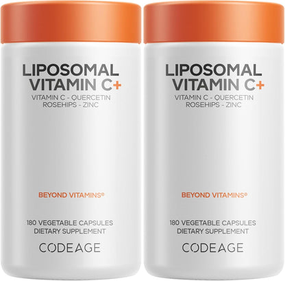 Codeage Liposomal Vitamin C 1500mg with Zinc, Elderberry, Citrus Bioflavonoids, Quercetin & Rose Hips – Vegan Supplement, Non-GMO, Pack of 2