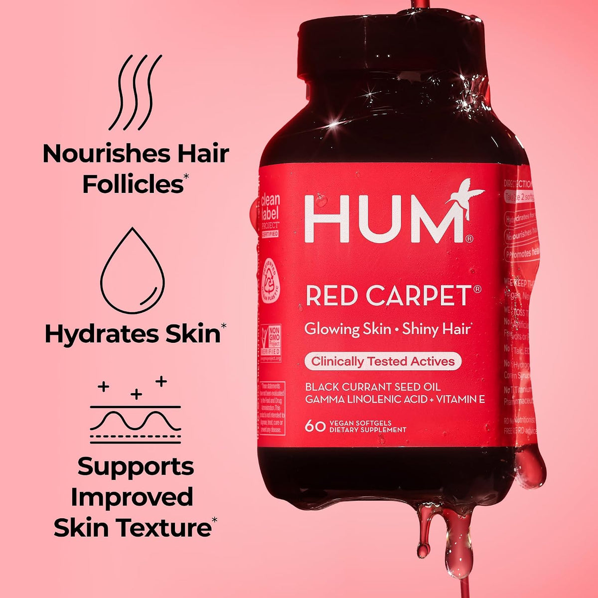 HUM Red Carpet Skin & Hair Vitamins for Women with Omega 3 Fatty Acids, Vitamin E, and Black Currant Seed Oil - görsel 2