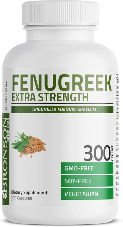 Bronson Fenugreek Seed Powder Capsules, Extra Strength (Non-GMO, Soya-Free, Vegetarian) - 300 Capsules