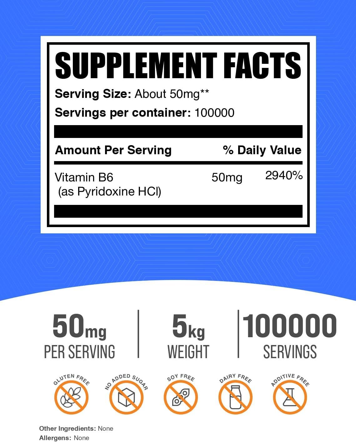 BulkSupplements.com Pyridoxine HCl Powder - Vitamin B6 Supplement, 50mg per Serving, 5kg - görsel 2