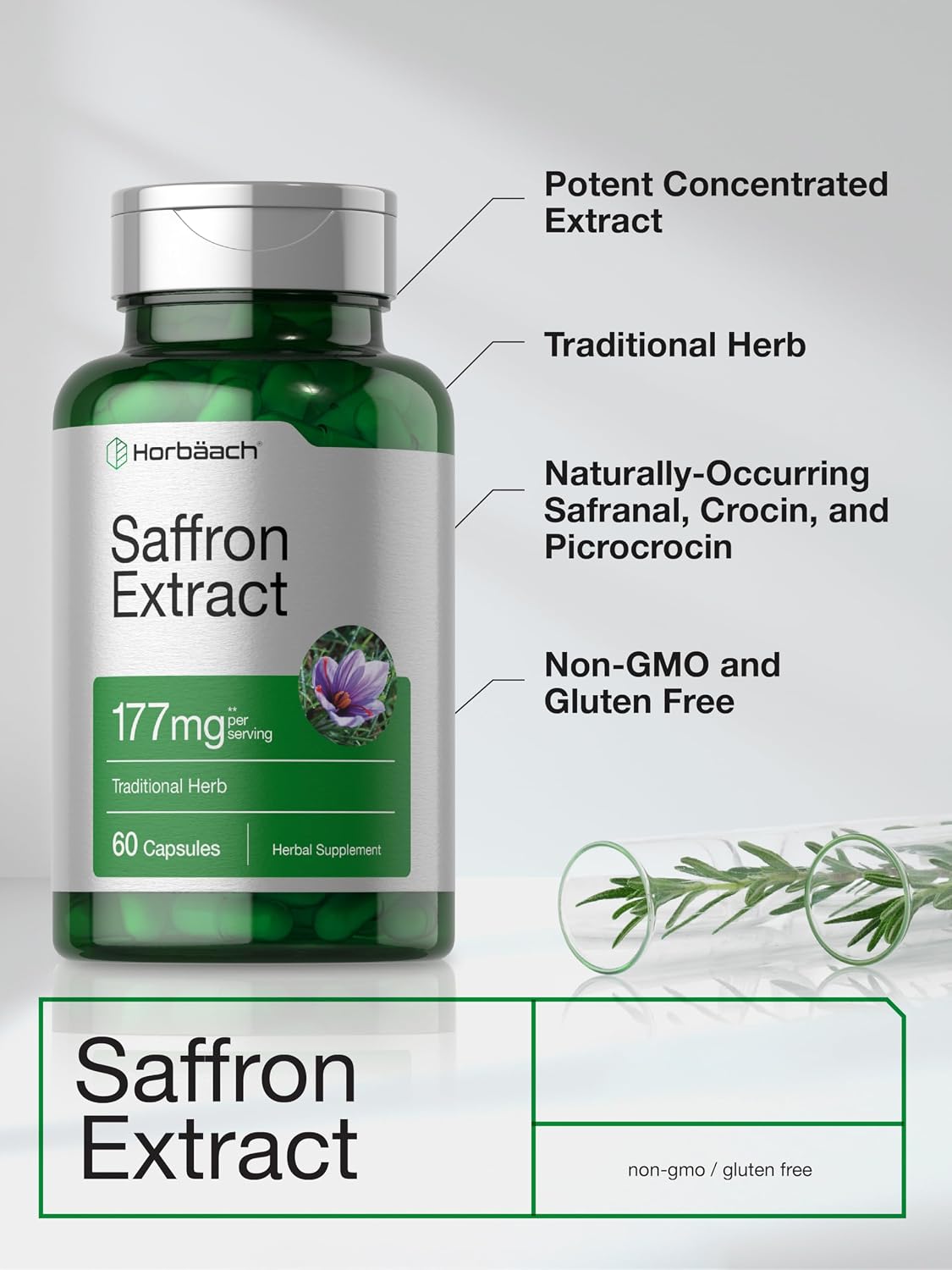 Horbäach Saffron Extract Capsules, 60 Capsules - Non-GMO, Gluten-free Food Supplement for Women and Men - görsel 3