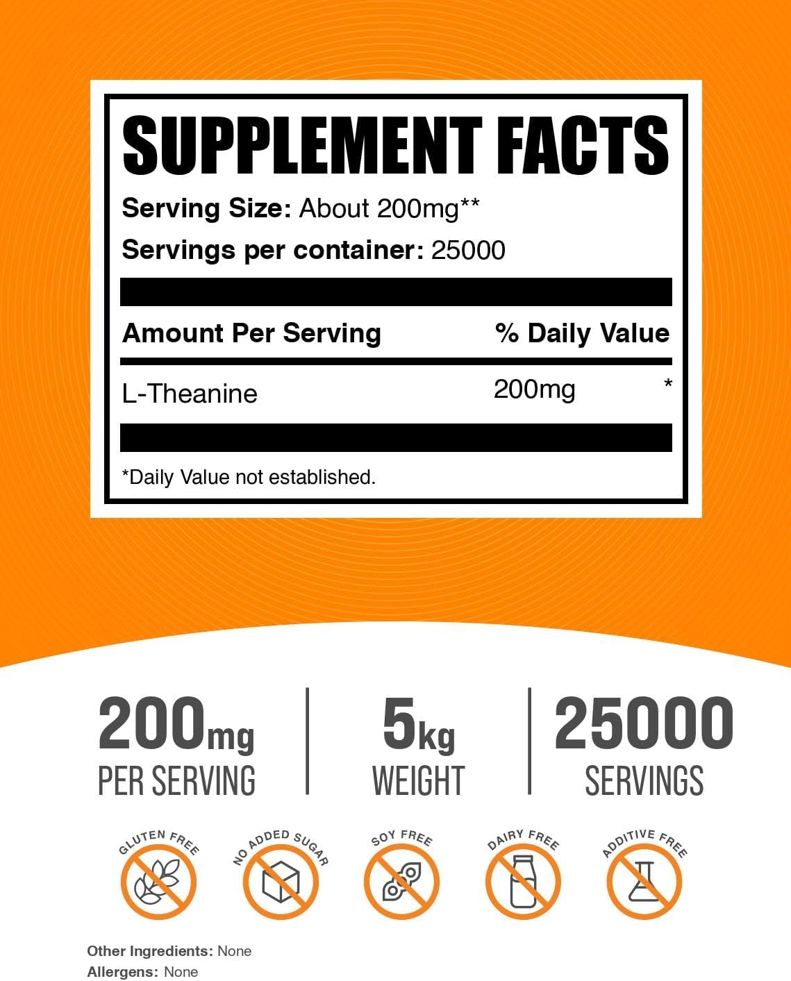 BulkSupplements.com L-Theanine Powder – Pure & Gluten-free, 200mg per Serving, 5kg - görsel 2