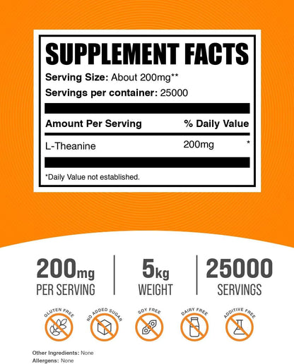 BulkSupplements.com L-Theanine Powder – Pure & Gluten-free, 200mg per Serving, 5kg