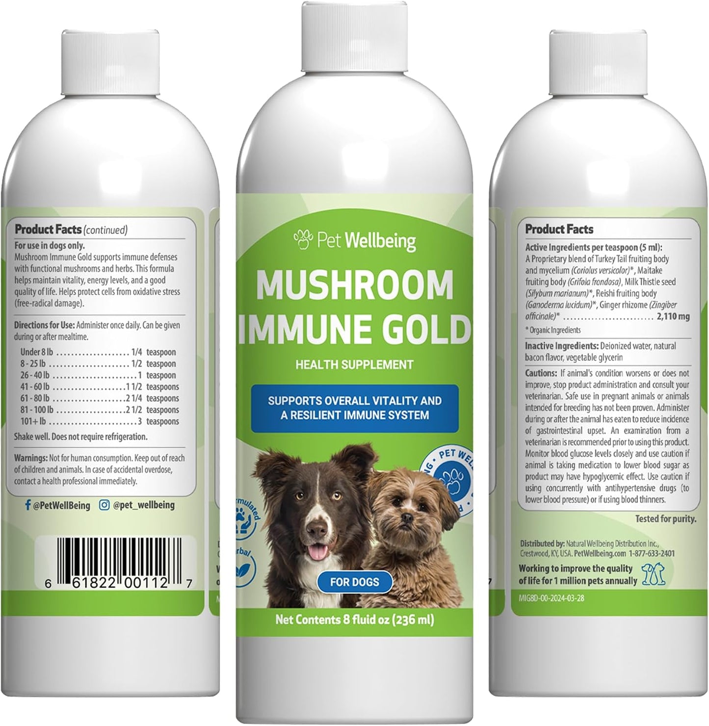 Pet Wellbeing Mushroom Immune Gold for Dogs – Complementary Immune Support with Reishi, Maitake & Turkey Tail – 8 oz Liquid Formulation - görsel 1