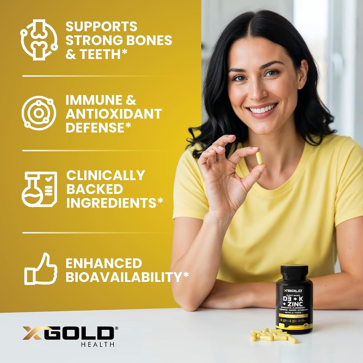 X Gold Health 8-in-1 Vitamin D3 and K2 Complex with Zinc, Quercetin and Elderberry - 120 Capsules - görsel 4