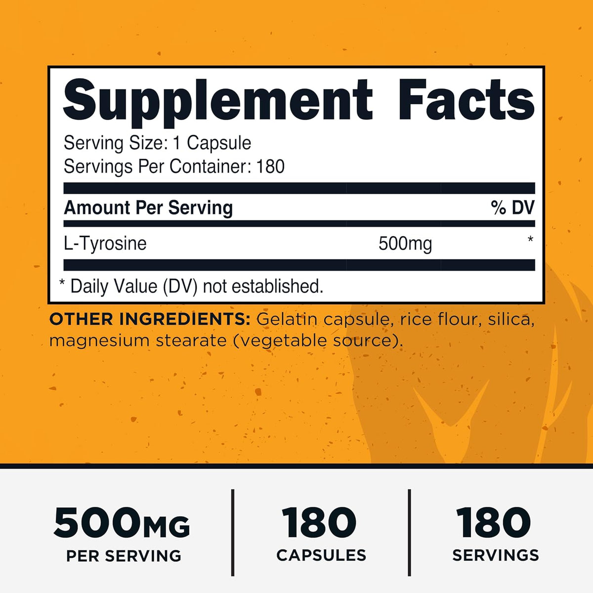 Primal L-Tyrosine Capsules (180 Capsules, 500 mg per Serving) – Tyrosine Amino Acid Supplement - görsel 2