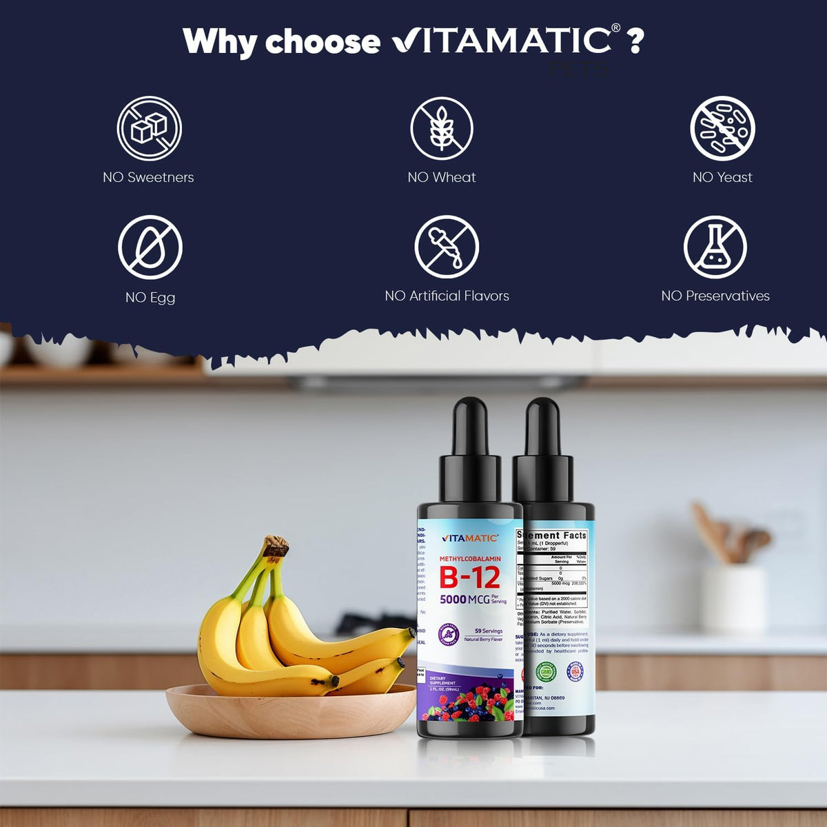 Vitamatic Liquid Vitamin B12 5000 mcg (Methylcobalamin) - Natural Berry Flavour - Sublingual - 2 Pack - görsel 6