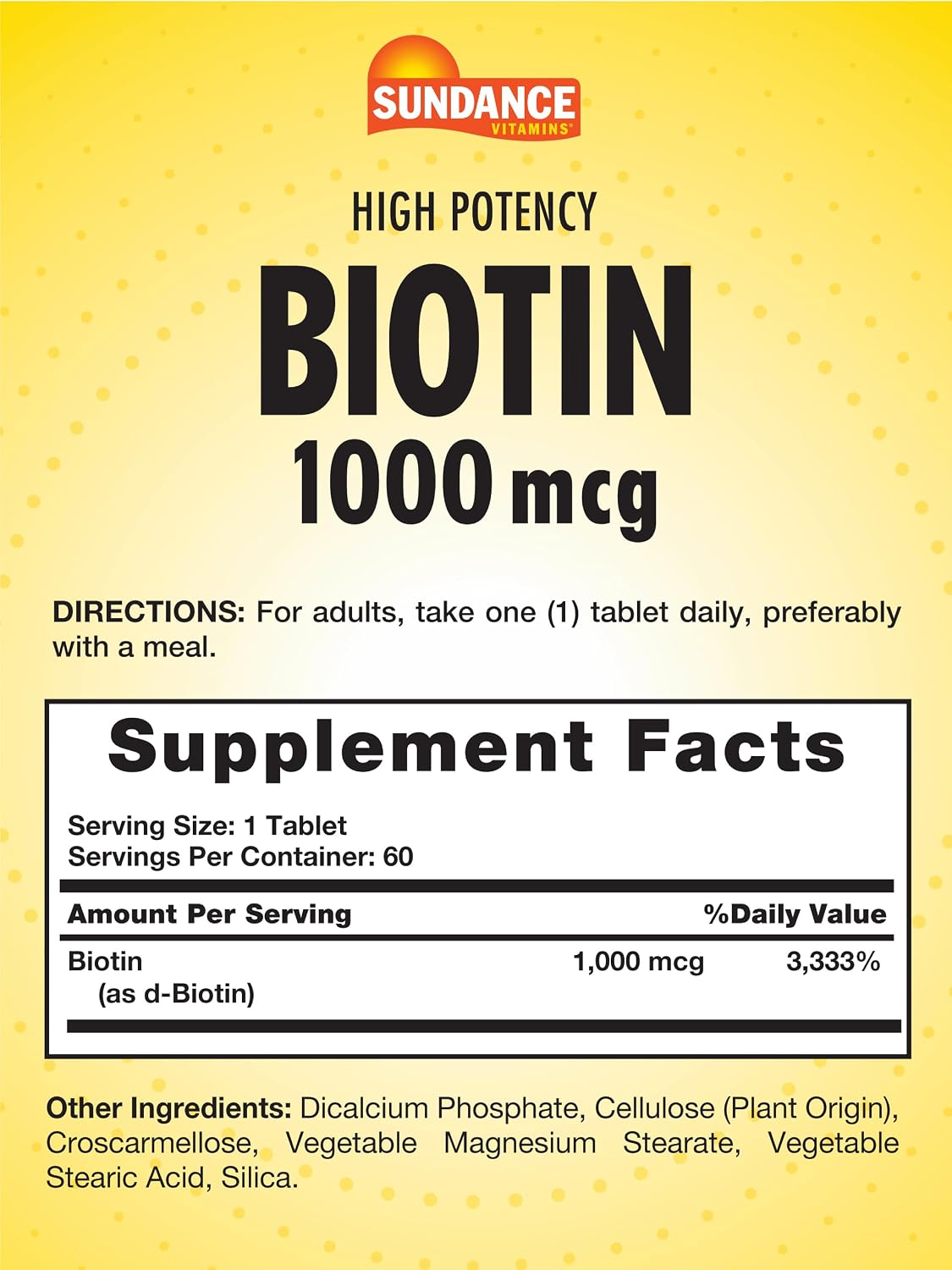 Sundance High Potency Biotin 1,000 mcg Supplement | Essential B Vitamin Tablets | Vegetarian, Non-GMO & Gluten-free - görsel 2