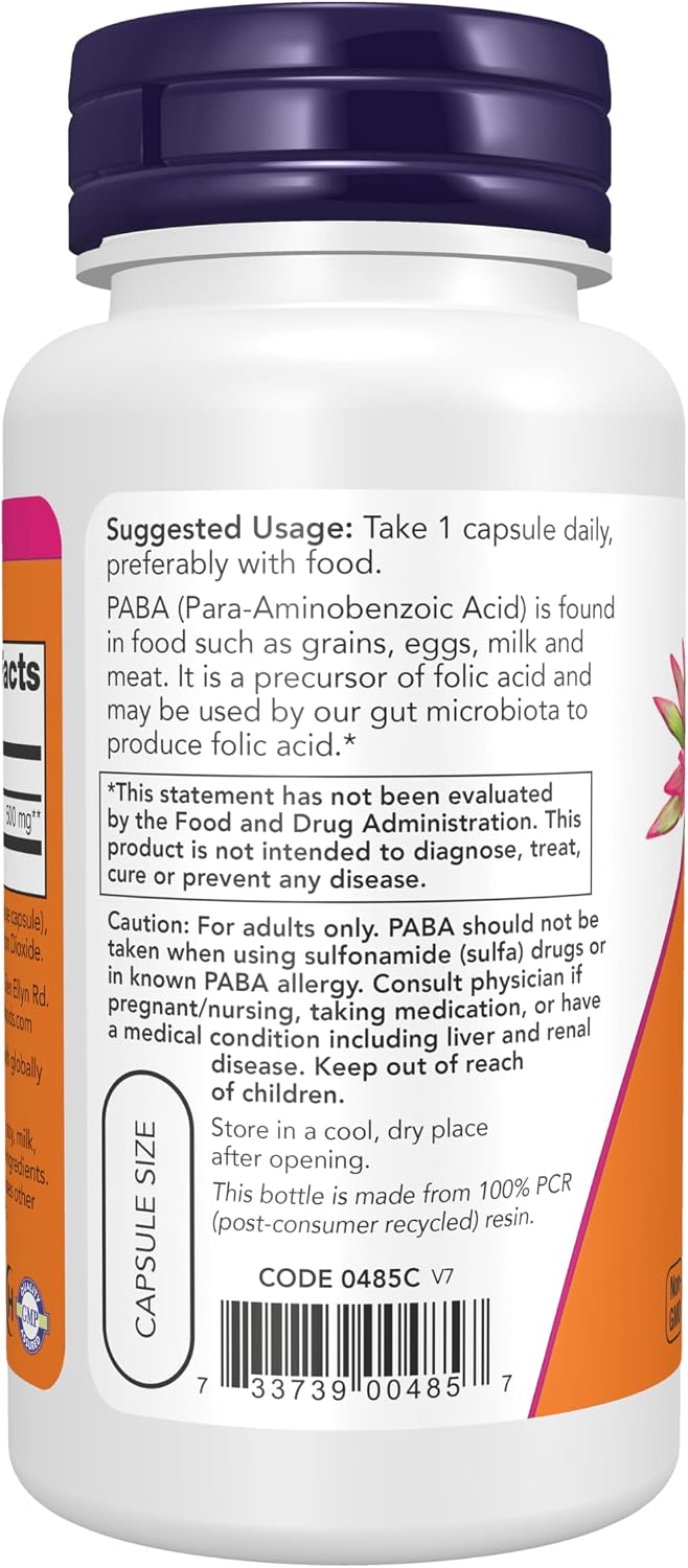 NOW Foods PABA 500mg, 100 Capsules (2-Pack) - görsel 2