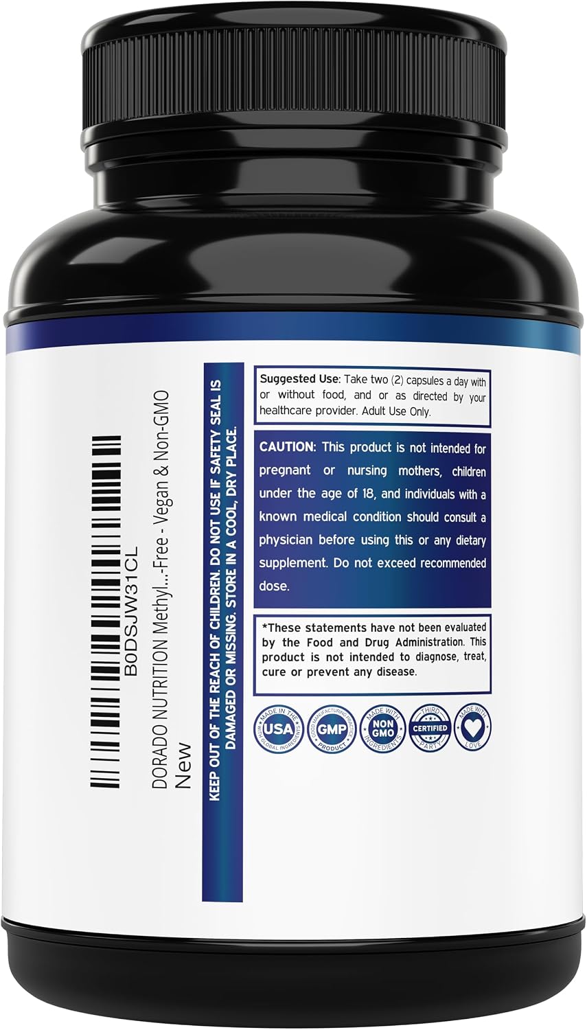Methylated Multivitamin - Methylated B Complex with TMG and Methylfolate - Non-GMO, Gluten-free - 120 Capsules - görsel 3
