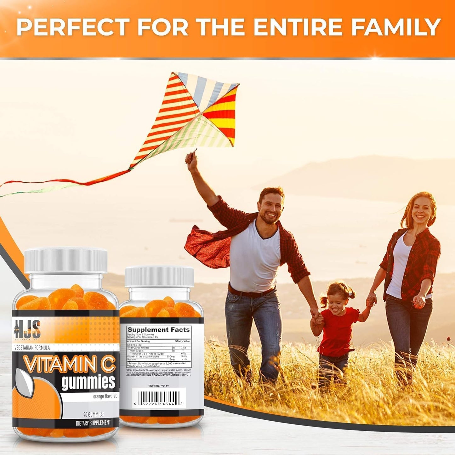 HJS Supplements Vitamin C Gummies - Orange Flavour, 1000mg, 90 Count - görsel 6