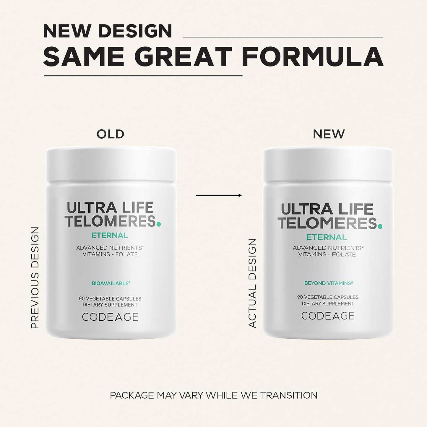 Codeage Ultra Life Telomeres Supplement - 5-MTHF Folate, Methyl B12, Vitamin D3, L-Theanine, Ashwagandha - 90 Capsules - görsel 3