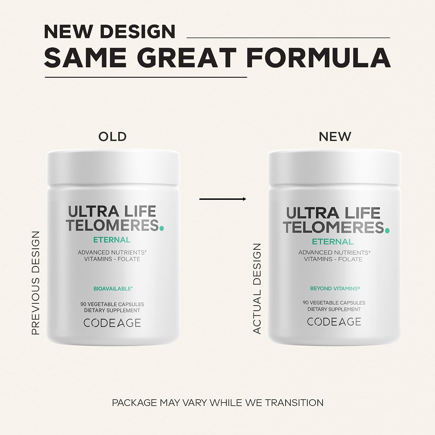 Codeage Ultra Life Telomeres Supplement - 5-MTHF Folate, Methyl B12, Vitamin D3, L-Theanine, Ashwagandha - 90 Capsules - görsel 3