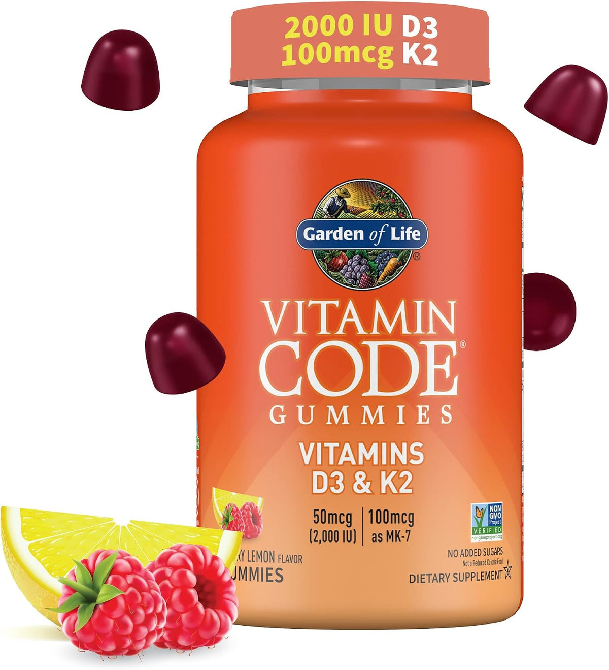 Garden of Life Vitamin Code D3 & K2 Gummies - 45 Gummies, Raspberry Lemon Flavour - görsel 1