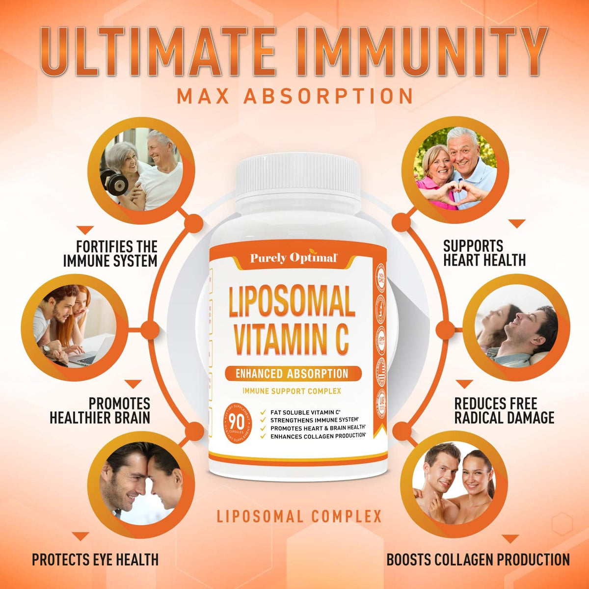 Purely Optimal Premium Liposomal Vitamin C Supplement – High Absorption, Fat Soluble Ascorbic Acid 1000mg for Immune Support, Non-GM, 90 Capsules - görsel 3