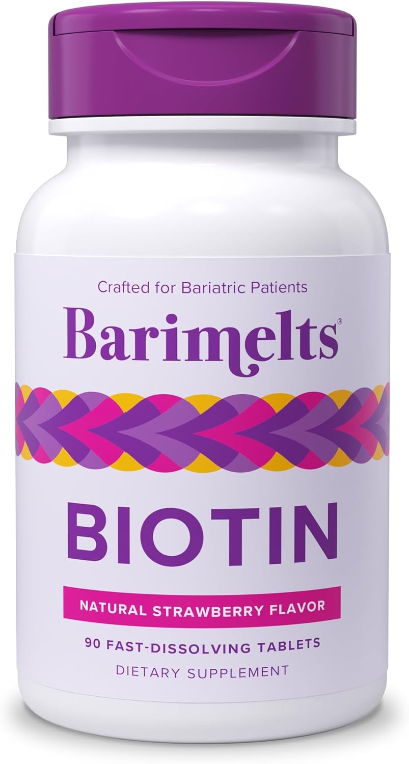 BariMelts Biotin 5000mcg Fast-Dissolving Tablets (90 Tablets, 3-Month Supply) - Sugar-Free, Natural Strawberry Flavour, for Post-Bariatric Women - görsel 1