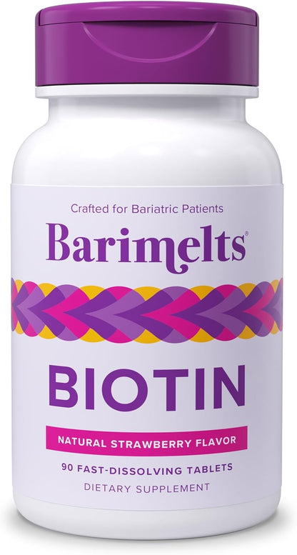 BariMelts Biotin 5000mcg Fast-Dissolving Tablets (90 Tablets, 3-Month Supply) - Sugar-Free, Natural Strawberry Flavour, for Post-Bariatric Women