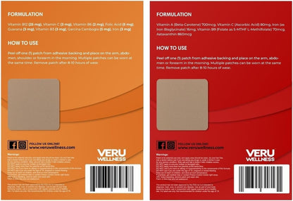 Veru Wellness Energy Boost Duo Lifestyle Patches - B12, Iron - Self-Adhesive - 42 Day Supply (120 Patches)