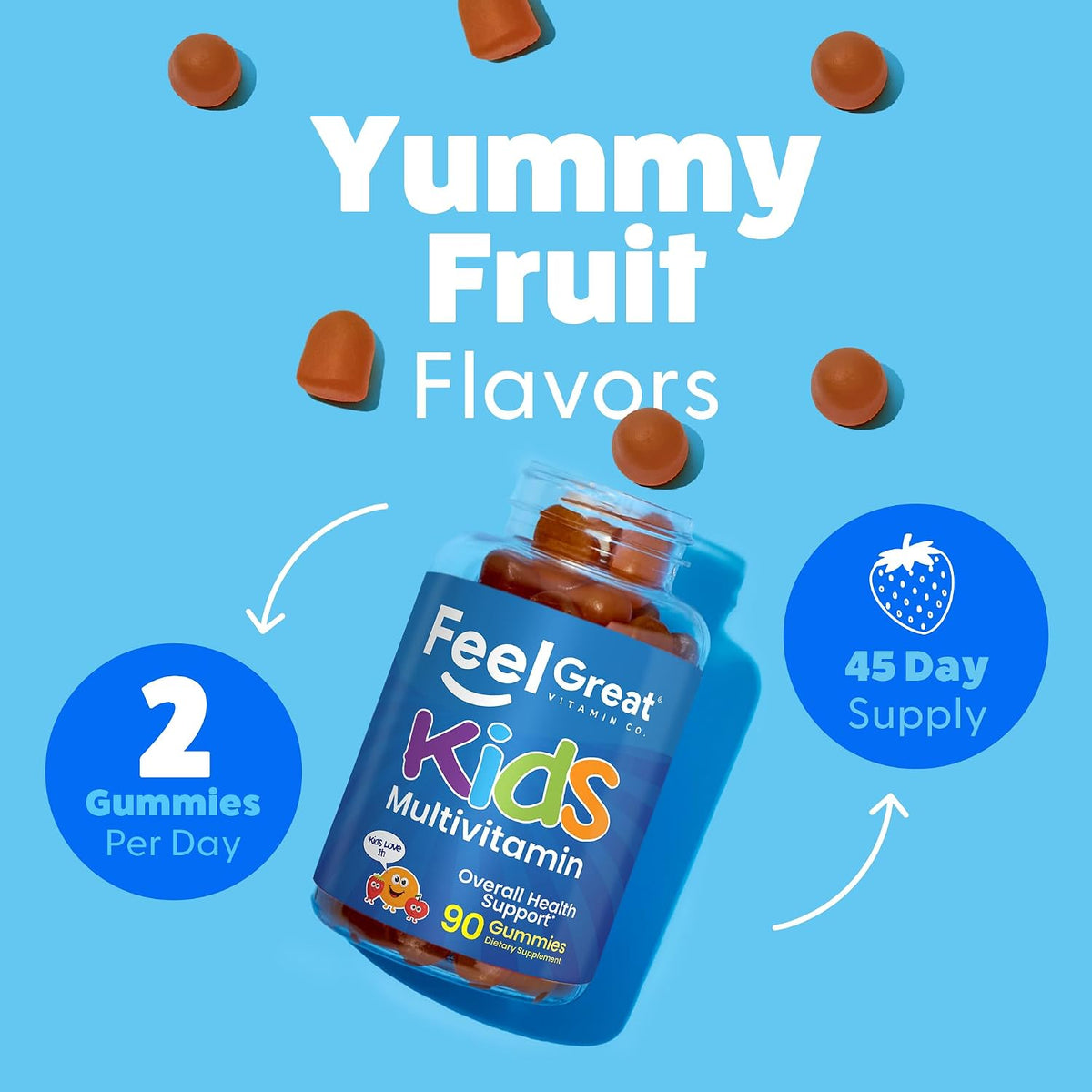 Feel Great Kids Multivitamin Gummies - Citrus & Strawberry Flavoured - 45-Day Supply - görsel 3