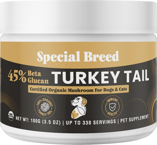 Organic Turkey Tail Mushroom for Dogs and Cats – 45% Beta-Glucan, 330 ct