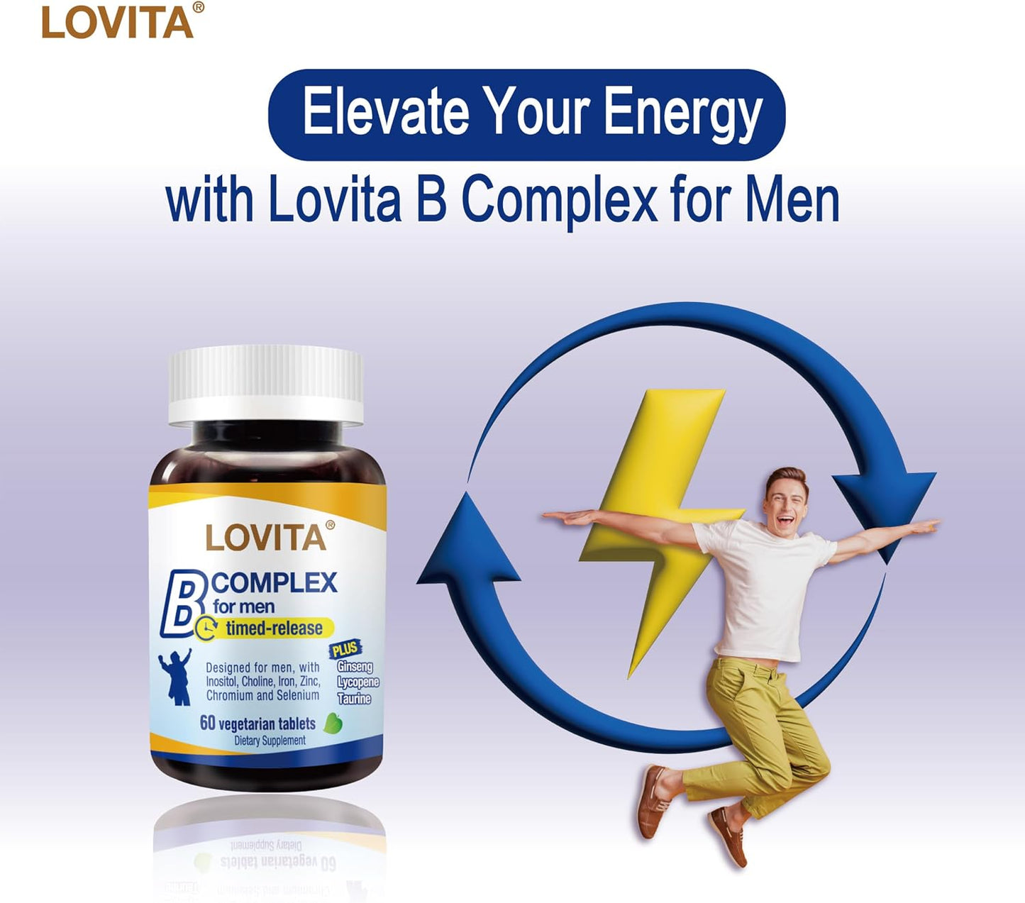 LOVITA Men's 8-Hour Time-Release B Complex (180 Tablets, Pack of 3) - görsel 3