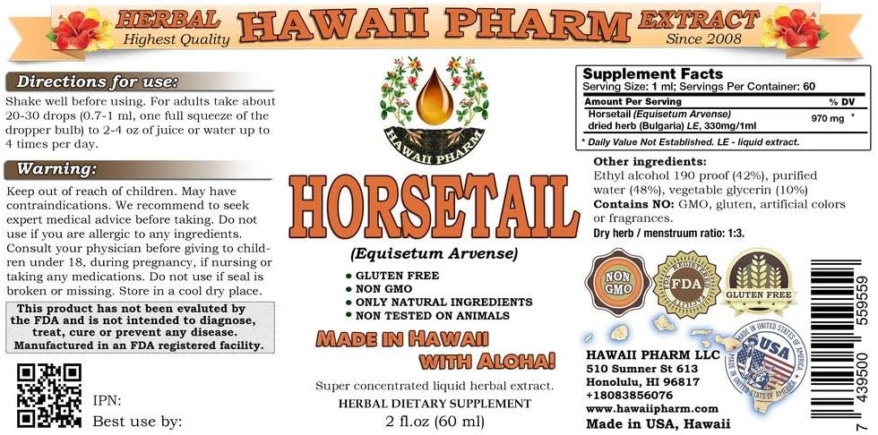 Hawaii Pharm Horsetail (Equisetum arvense) Liquid Extract 2x2 Oz - görsel 2
