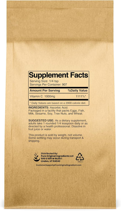PURE ORIGINAL INGREDIENTS Vitamin C Powder (900 g) Ascorbic Acid, Non GMO, Dietary Supplement