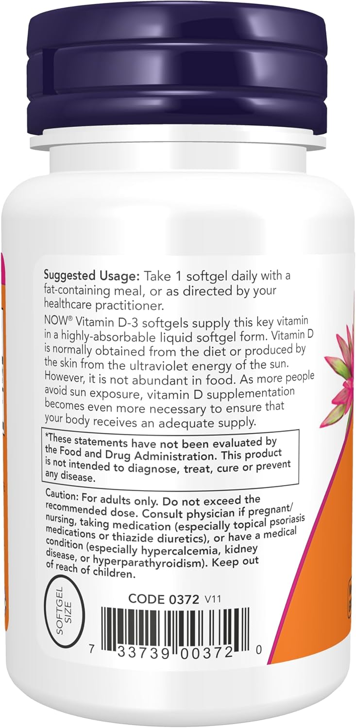 NOW Foods Vitamin D-3 5,000 IU, High Potency, 240 Softgels - görsel 4