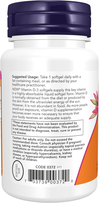 NOW Foods Vitamin D-3 5,000 IU, High Potency, 240 Softgels