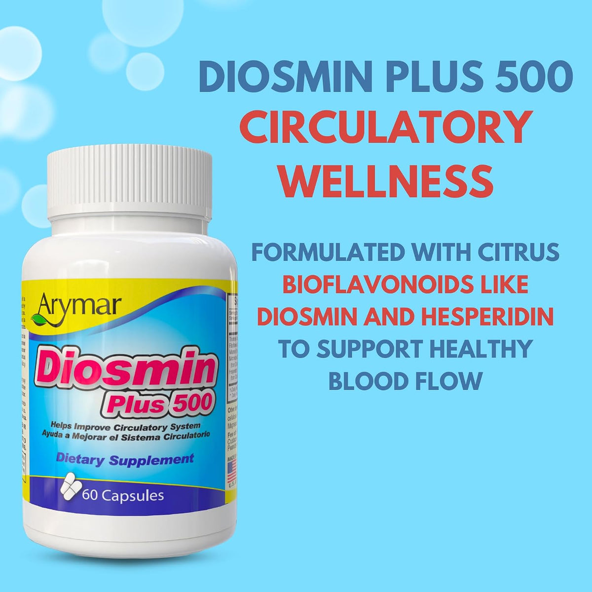 Arymar Diosmin 500mg with Vitamin B-Complex - Circulatory Formula for Leg Vein Integrity & Vascular Health, 60 Capsules - görsel 4