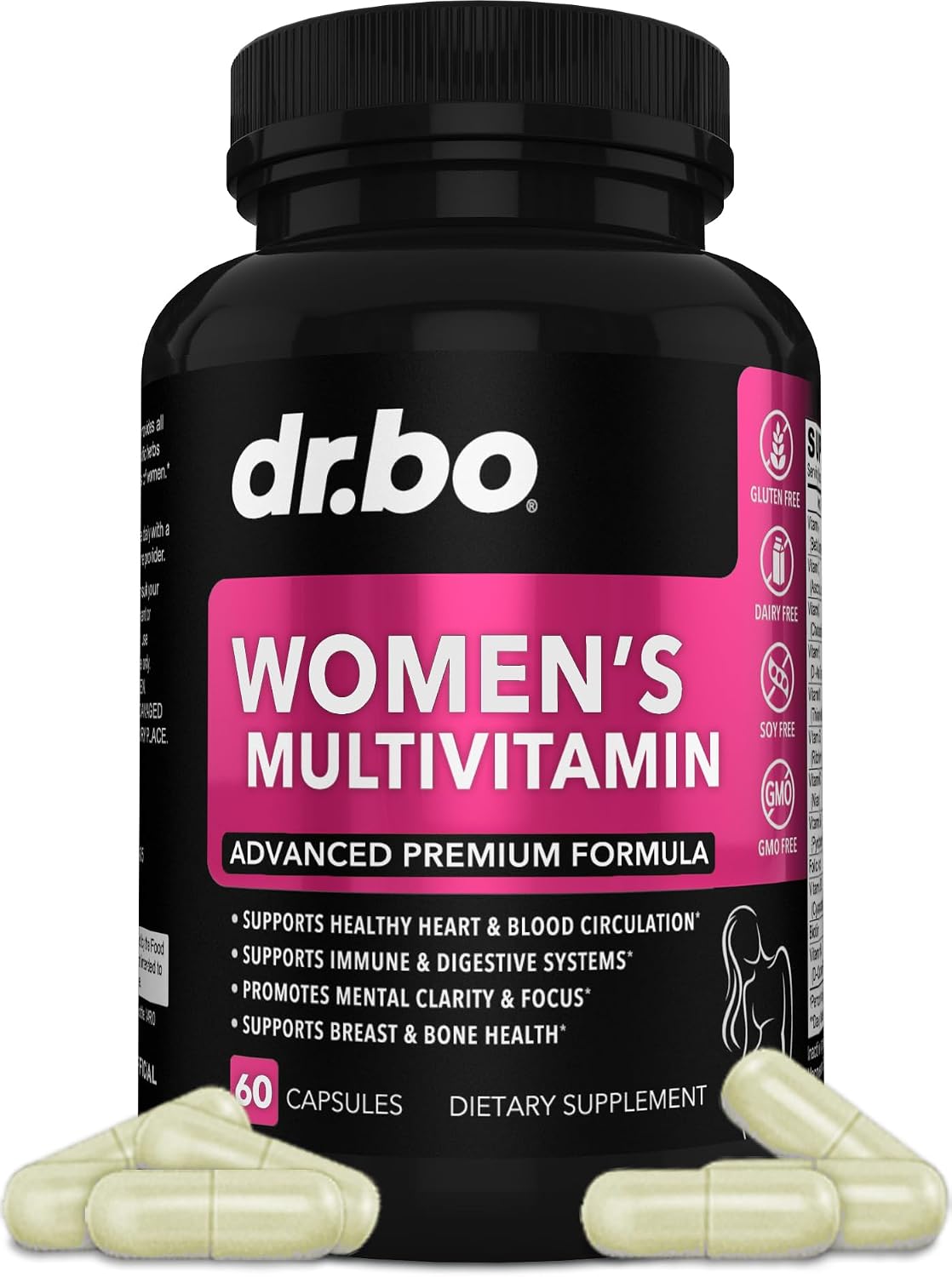 DR. BO Women's Multivitamin - Natural Daily Multivitamin with Magnesium & Zinc - Iron & Soya Free - görsel 1