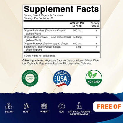 Vitamatic Irish Sea Moss – 120 Vegetarian Capsules with Bladderwrack & Burdock Root